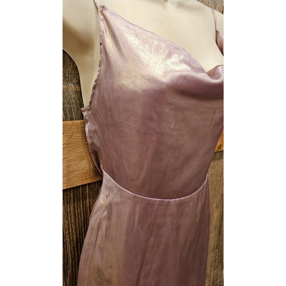 Urban Outfitters Pink Metallic Shine Asymmetrical Hem Lined Slip Drape Dress S — image 6 of 8